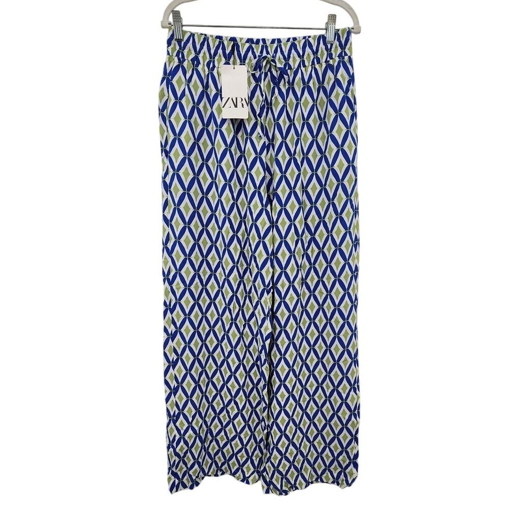 New NWT Zara Wide Leg Viscose Geometric Pants Casual Beach‎ Size XL